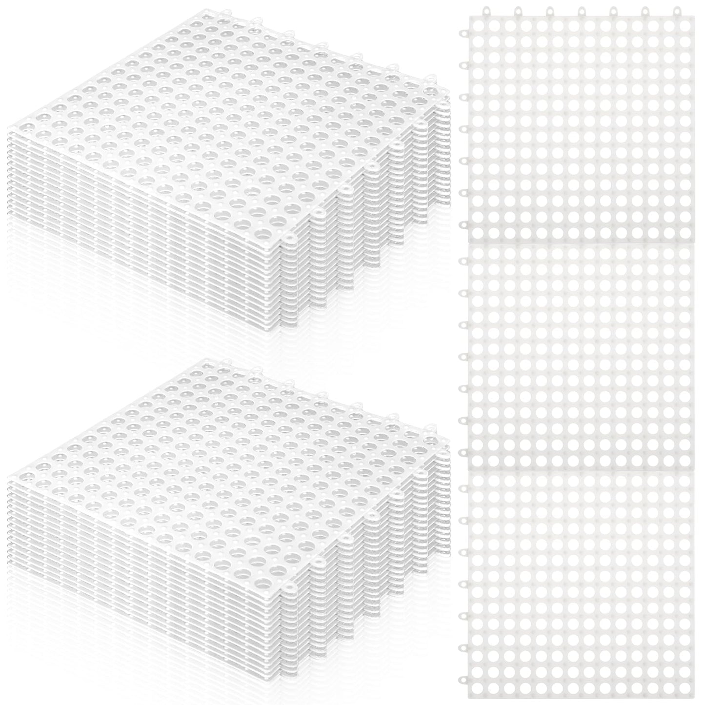 30 Pack 11.8” x 11.8” Interlocking Floor Tiles Bulk White Drainage Pool Flooring Mats Swimming Pool Non Slip Splicing Waterproof Splash Matting Mesh Doormat Modular Interlocking Water Drain 3x10 ft
