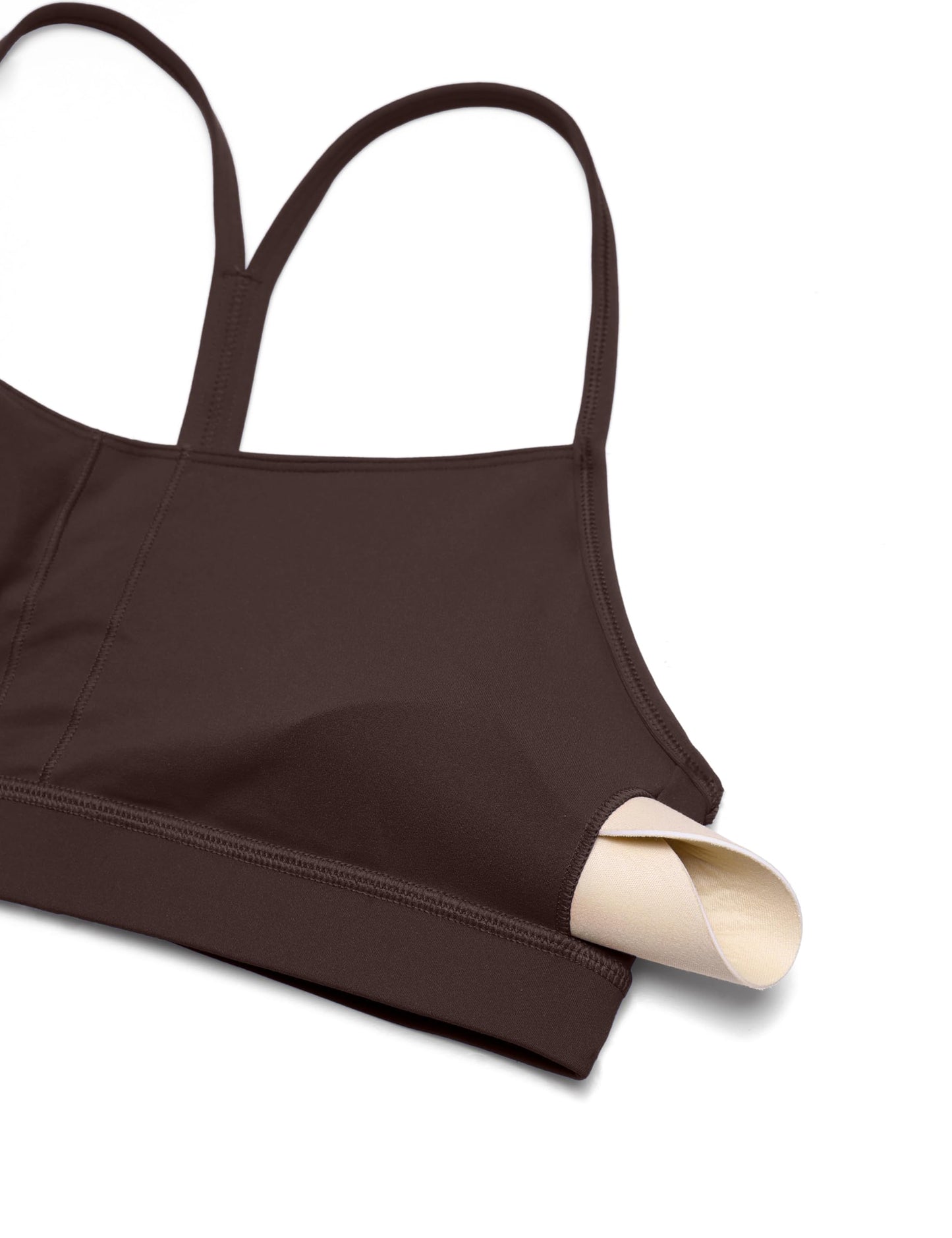 CRZ YOGA Butterluxe Y Back Sports Bras for Women - Padded Racerback Low Impact Spaghetti Thin Strap Workout Yoga Top Hot Fudge Brown X-Large