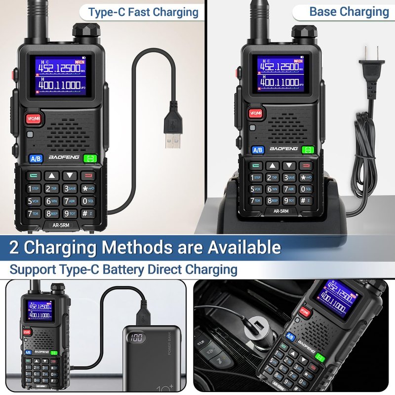 Ham Radio Baofeng Radio 5RM 10W Long Range Handheld AR-5RM Two Way Radio UV-5R NOAA Weather Receiver Rechargeable Walkie Talkies Longe Range DTMF Copy Frequency 999CH with Type C Charging(1 Pack)