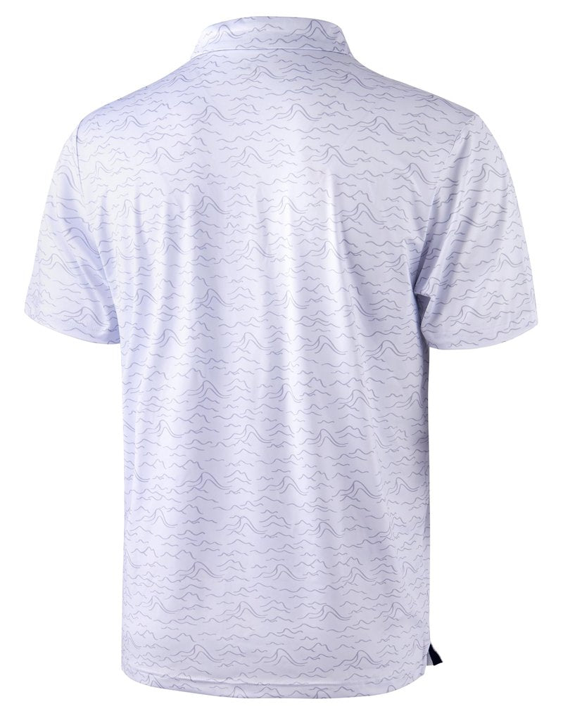 Obla Mens Golf Polo Shirts Short Sleeve Dry Fit Performance Moisture Wicking Casual Print Collared Golf Shirts for Men (White Peak_S)