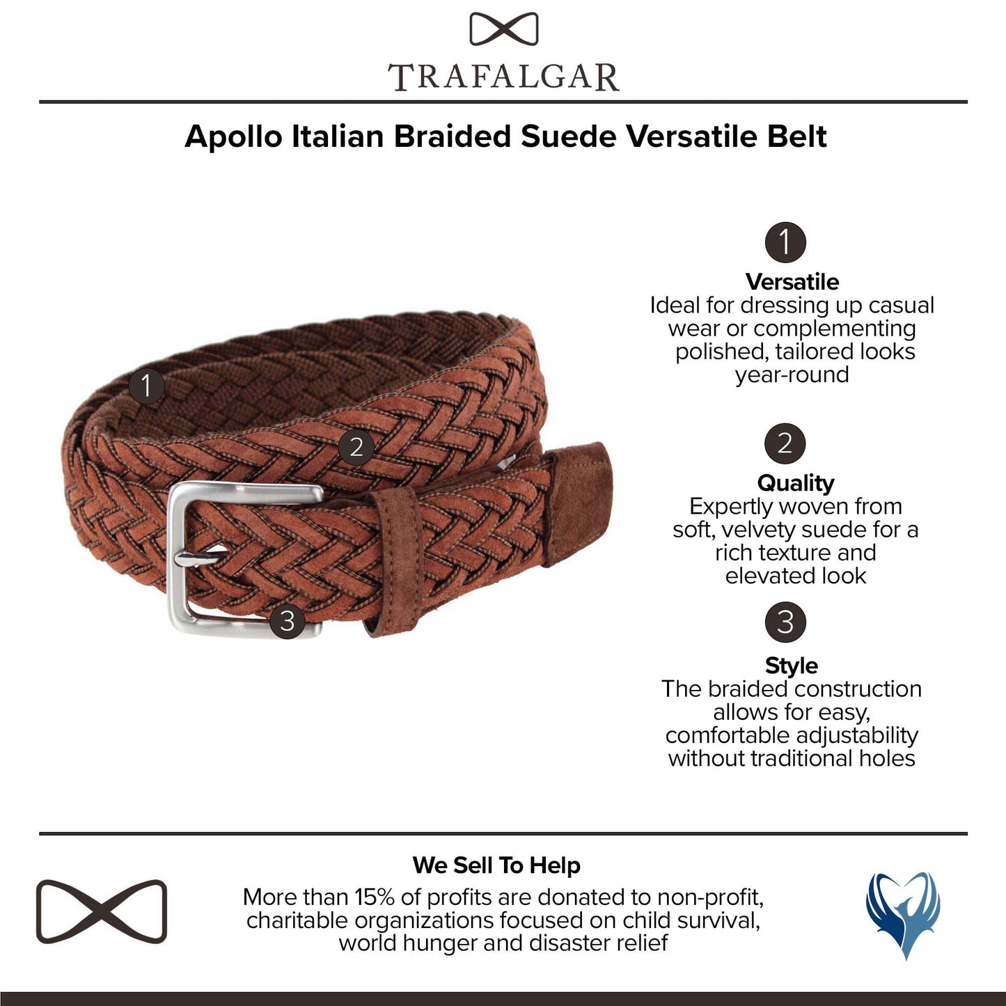 Trafalgar Men's Apollo Italian Braided Suede Versatile Belt, 44, Light Brown