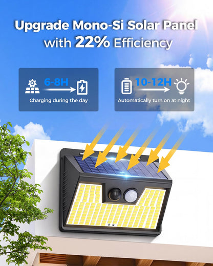 Peasur Solar Lights Outdoor Motion Sensor, 6 Pack 140 LED Solar Powered Fence Light Waterproof, 3 Modes Security Wall Lighting for Outside Yard Deck Garden