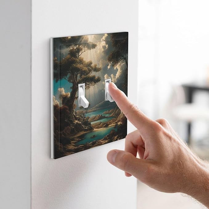 Decorative Art Light Switch Covers Sunburst Over the Wilderness 2 Gang Double Toggle Wall Plate Decorative Switchcover Electrical Switchplate for Home Decor