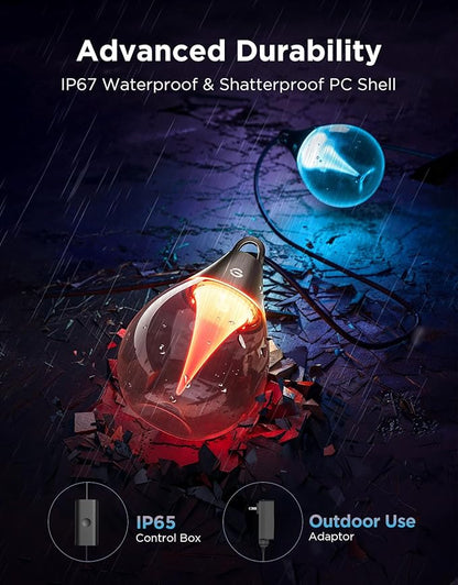 Govee Outdoor Clear Bulb String Lights, 96ft RGBWIC Outdoor Lights with 30 Dimmable Warm White LED Bulbs, 111 Scene Modes for Patio, Backyard, IP67 Waterproof, Works with Alexa, Google & Matter