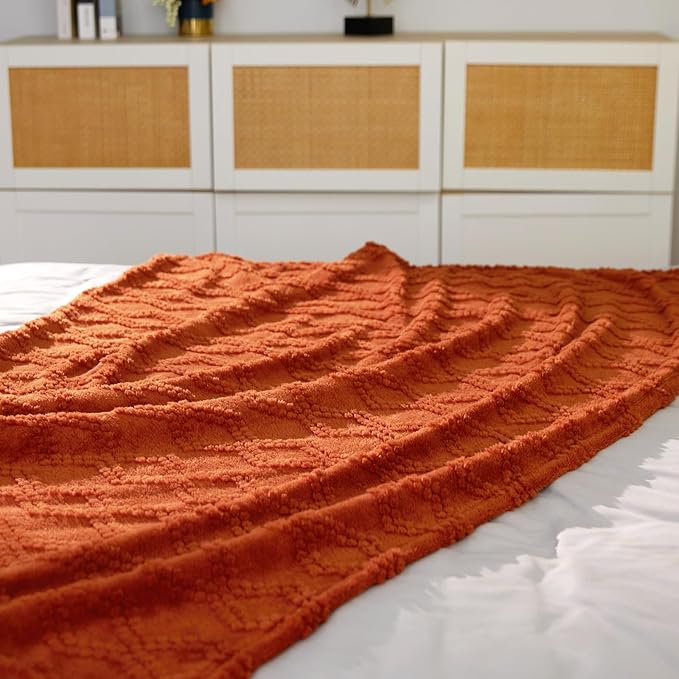 Jacquard Boho Fleece Throw Blanket-Cozy Fluffy Soft Lightweight Fuzzy Fall Blanket for Sofa, Couch, Bed, Chair & Car, Gifts for Teen Girls, Women & Men, Home and Dorm Decor, Rust Red, 50" x 70"