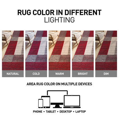 Rugshop Red Modern Geometric Boxes Non-Slip Area Rug Non-Shedding for Living Room, Bedroom and Dining Area, 5'3" x 7'3"