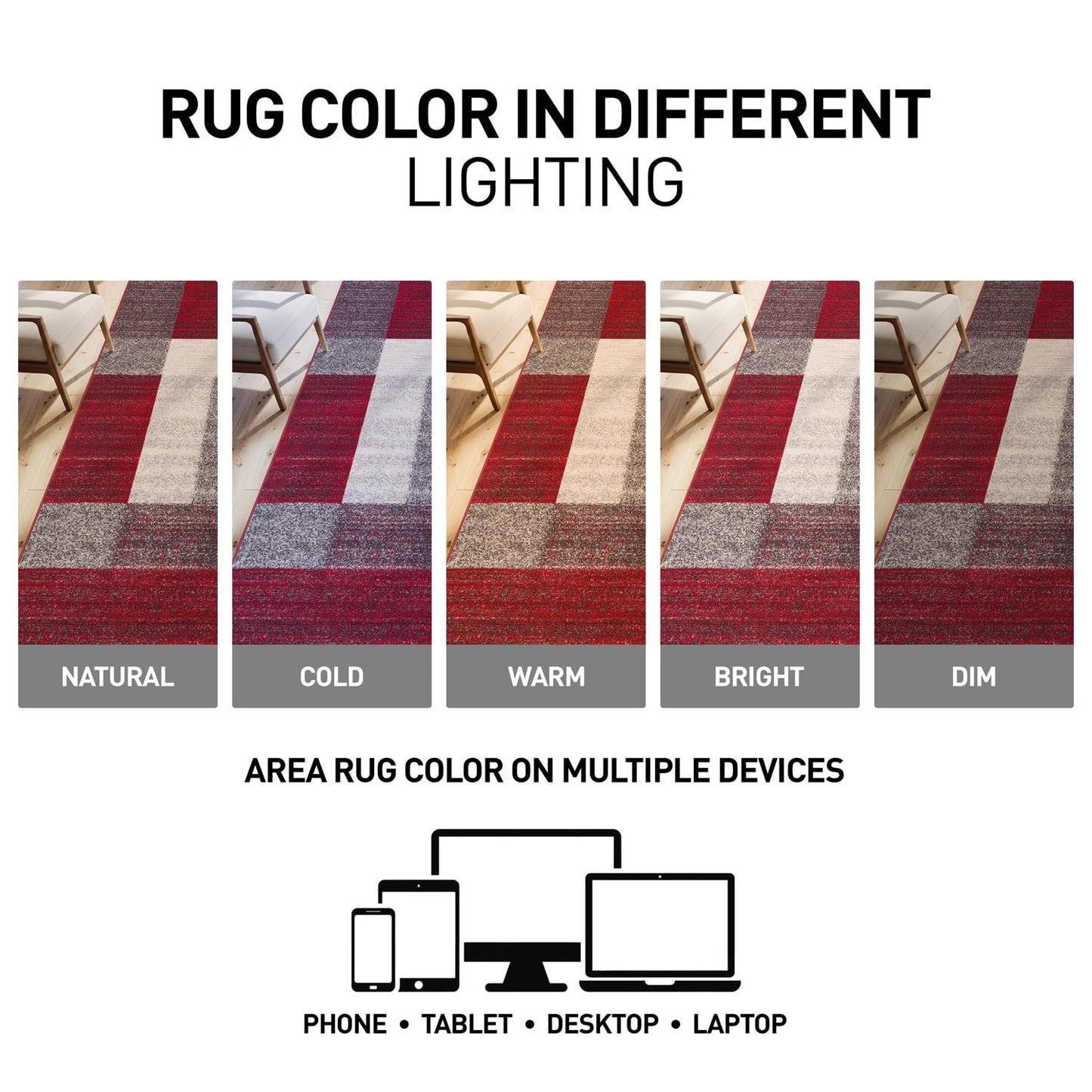 Rugshop Red Modern Geometric Boxes Non-Slip Area Rug Non-Shedding for Hallway, Entryway and Kitchen, 2' x 7'2" (22" X 84")