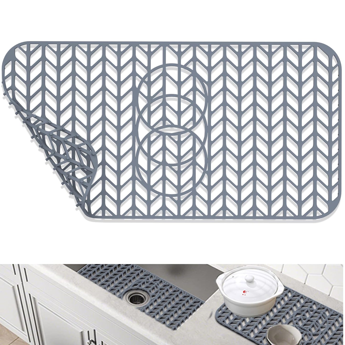 GUUKIN Sink Protectors for Kitchen Sink 19x13 & 24x12.5 & 13x11 & 26x14 & 28x14 & 29x15, Large Silicone Mats Grid for Bottom of Farmhouse Stainless Steel (24x12.5 with 3 Reserved Holes)
