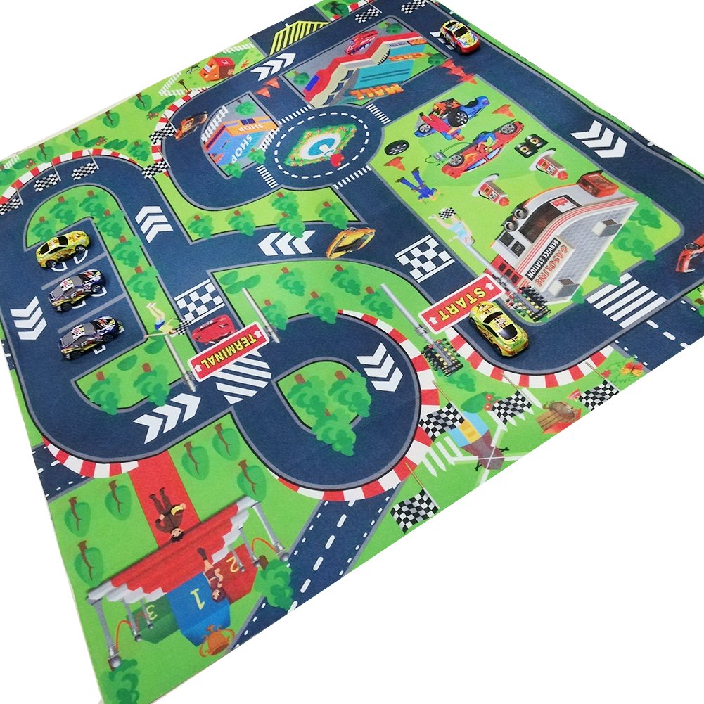 Road Playmat,Carpet Playmat,Great for Playing with Cars,Children Educational Road Traffic Play Mat- Learn and Have Fun Safely