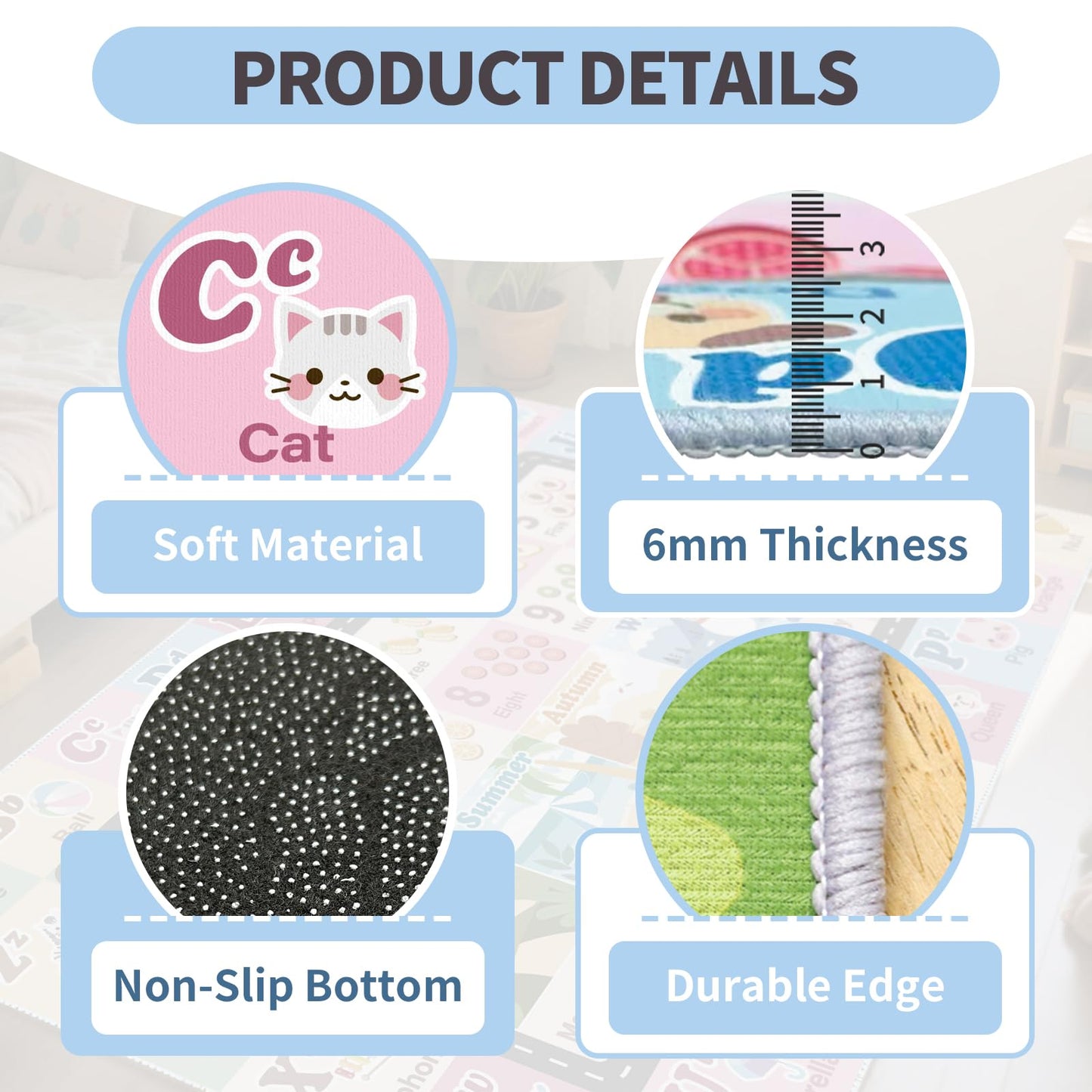 Kids ABC Rug for Playroom, Classroom Alphabet Area Carpet Playmat,Washable Toddler Mat for Baby Room,Play Room,Bedroom,Floor,Nursery (Pink,3'x5')
