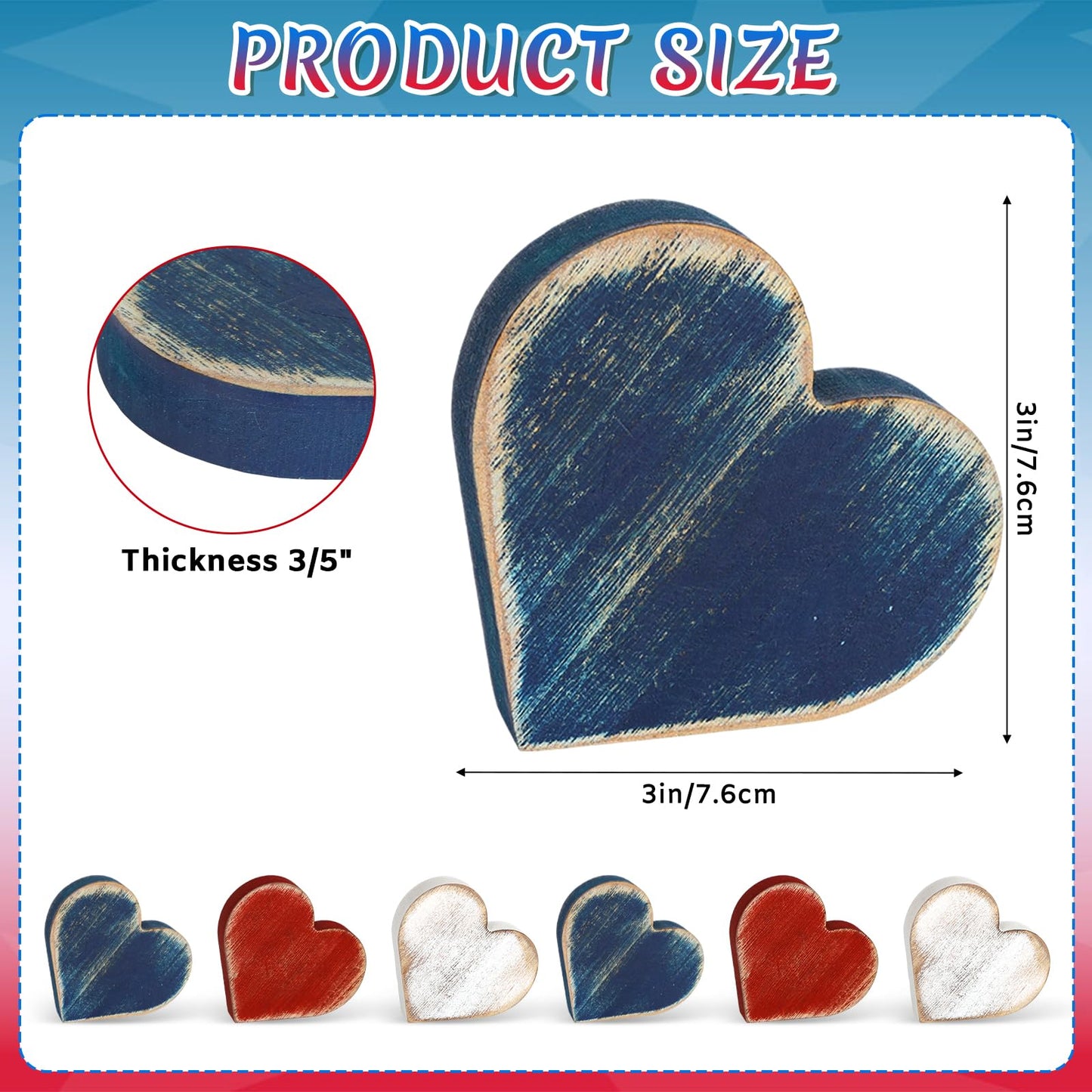 COCHIE Wooden Hearts 4th of July Decorations Indoor, Wood Heart Blocks Memorial Day Tiered Tray Decor Set of 6, Red Blue White Veterans Day Decoration for Home Party Office Shelf Mantle (Patriotic)