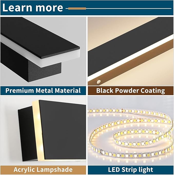 23.6inch Exterior Wall Lights for House, Modern Outdoor Wall Sconce, Dimmable 3000K-6000K, IP65 Waterproof, Outside Long Strip Light, Wall Mount Lighting for Porch, Garage with Remote Control
