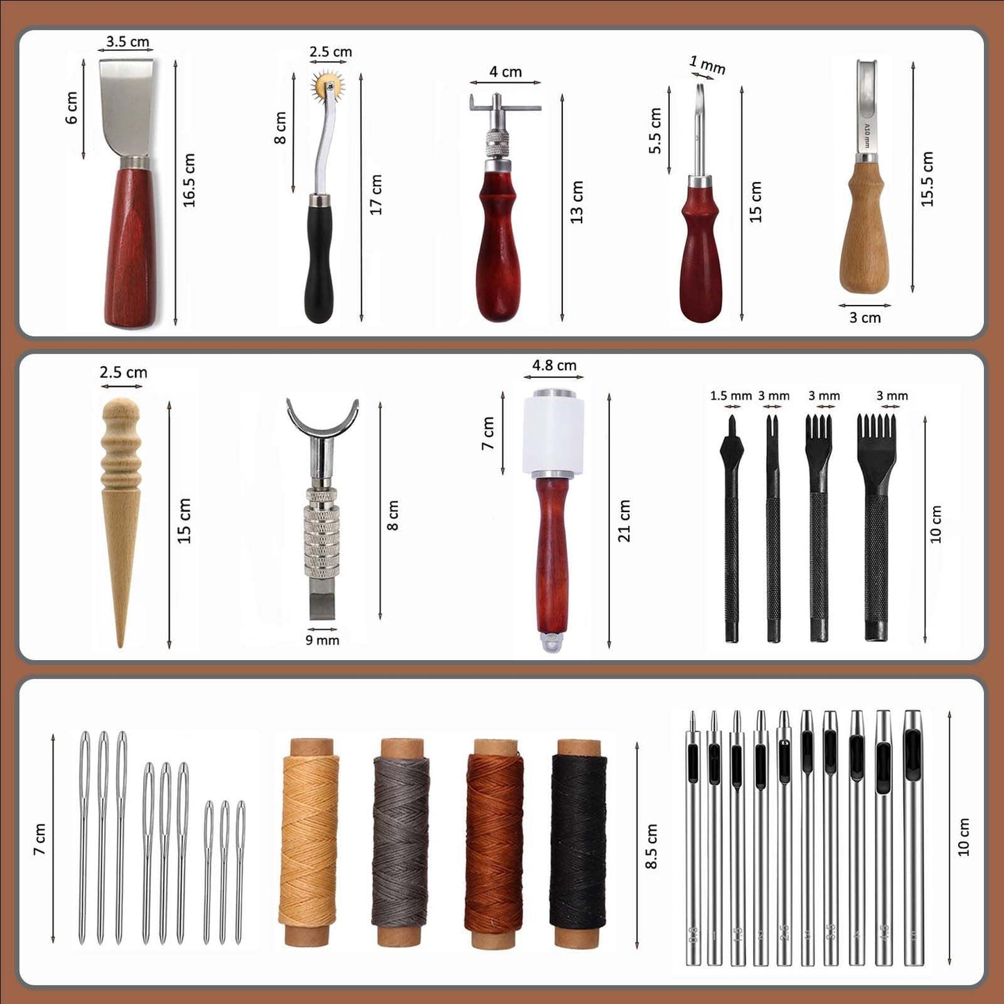 Leather Working Tools, Practical Leather Craft Kit with Carving Sewing Punching Cutting and Other Sanding Tools for Crafting, Repair DIY Projects