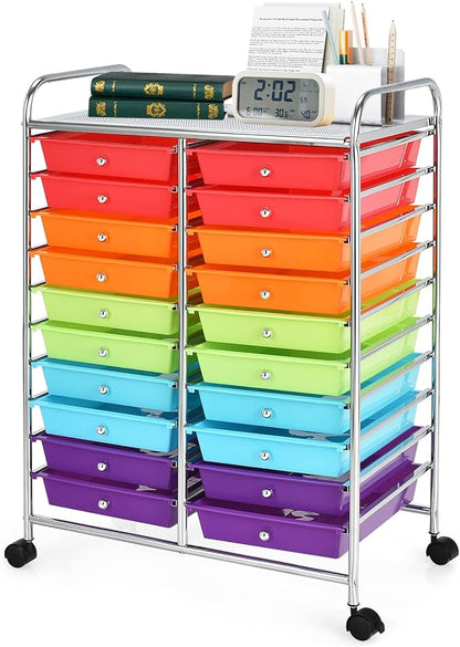 COSTWAY 20-Drawer Rolling Storage Cart, Utility Storage Organizer Cart for Tools, Scrapbook, Paper, Craft, Multipurpose Storage Trolley on Wheels for Home Office School (Multicolor)