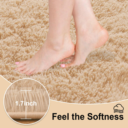 Mugorn 8x10 Area Rugs for Living Room, Large Fluffy Rugs for Bedroom, Soft Carpet Shag Kids Room Rug, Non-Slip Fuzzy Rugs Indoor (Light Tan, 8ft x 10ft)