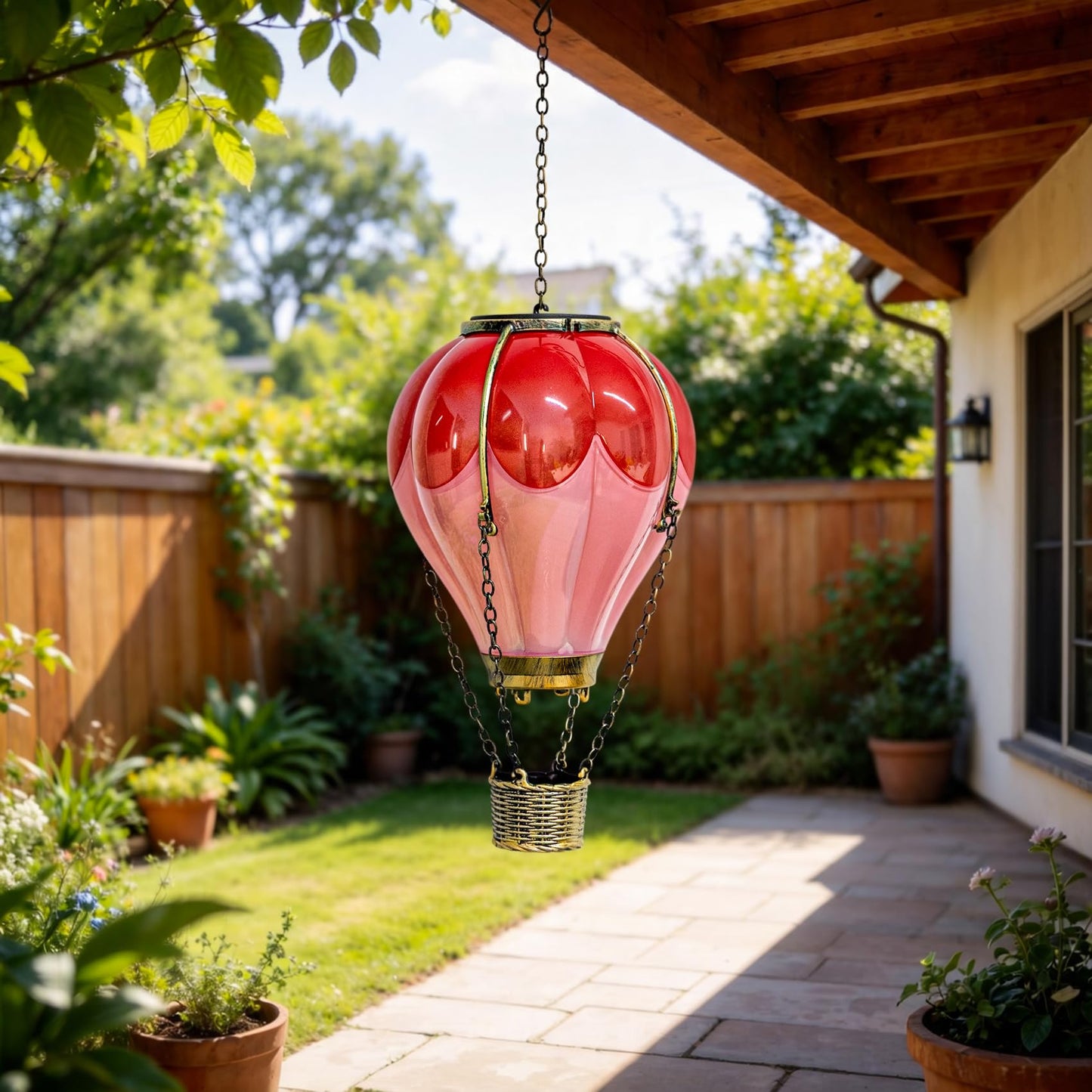 Hot Air Balloon Solar Lantern Outdoor Waterproof, Solar Powered Light for Garden Patio Yard Pathway Porch, Gift for Mom Grandma Women – Pink (1 Pack)