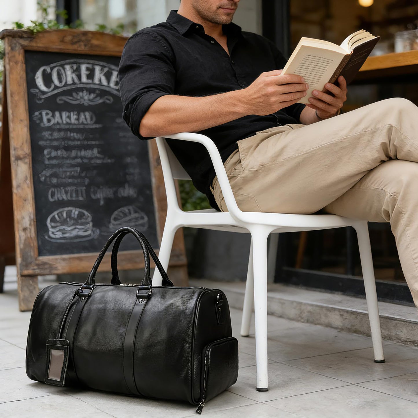 Leather Travel Duffle Bag with Shoe Pouch, Cabin Friendly Weekender Overnight Bags, Carry On Sports Gym Bag for Men Women