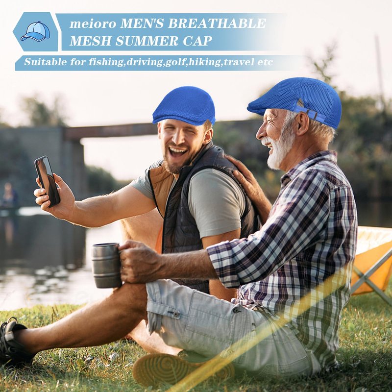 meioro Mens Breathable Mesh Summer Hat Adjustable Flat Cap Newsboy Beret Ivy Cap Irish Cabbie Fishing Hats（Royal Blue）