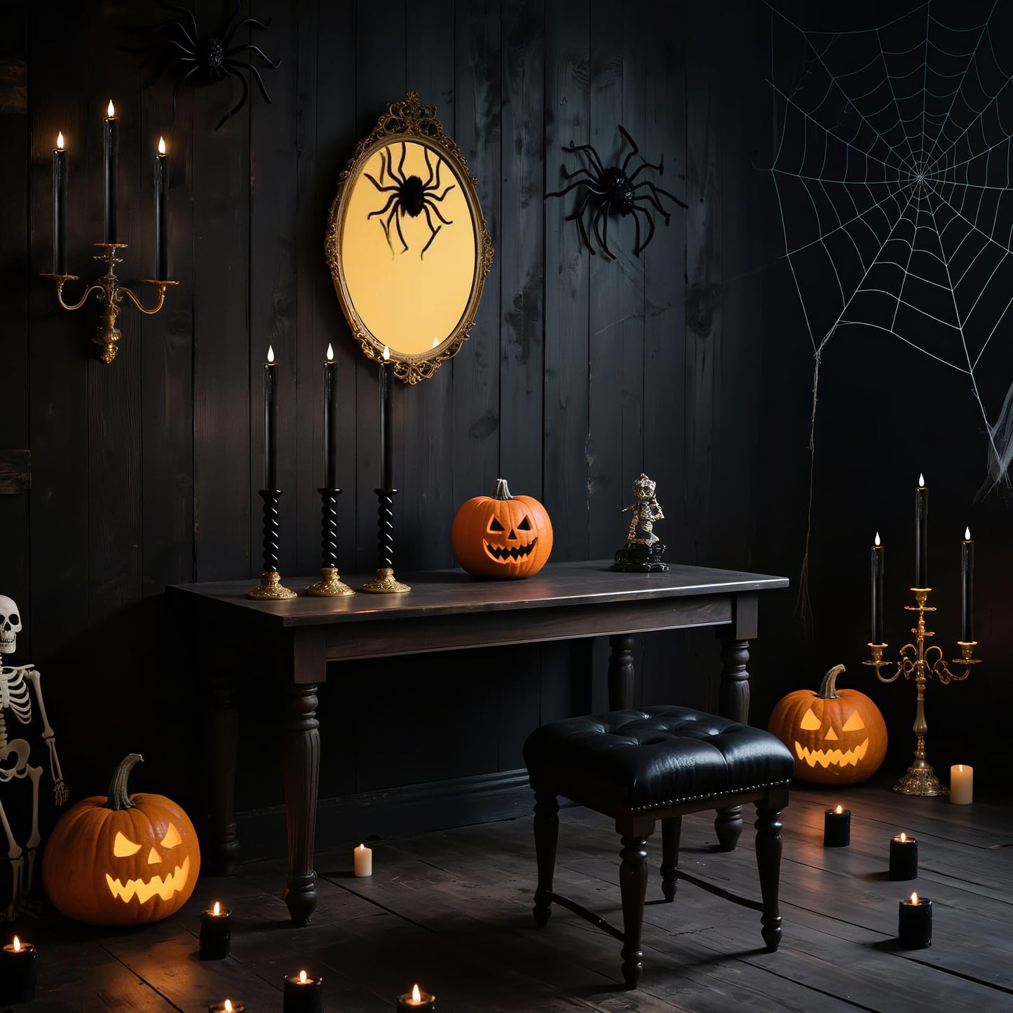 Velsyn Black Flameless Taper Candles with Remote and Timer - 9.65 Inch Real Wax LED Candlesticks - Wax Drip Battery Operated Halloween Taper Candles with 3D Flickering Flame Halloween Decor, 3 Pack