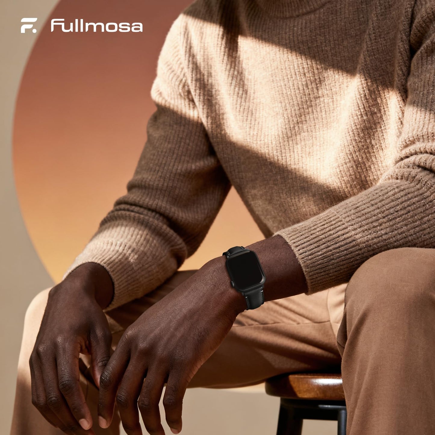 Fullmosa Leather Band Compatible with Apple Watch Bands 49mm 46mm 45mm 44mm 42mm,Top Grain Leather iWatch Straps for Apple Watch Ultra SE Series 11 10 9 8 7 6 5 4 3 2 1,Coffee+Black/Black+Black