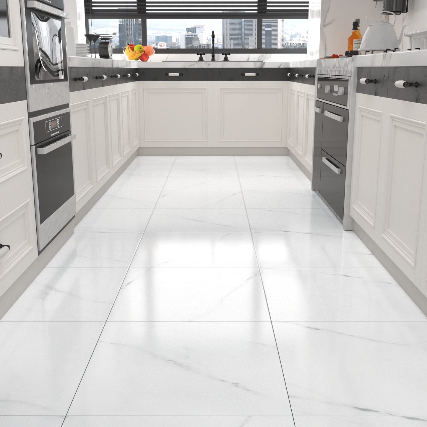 WESTICK 20 PCS Peel and Stick Floor Tile Bathroom Waterproof White Marble Vinyl Flooring Adhesive Vinyl Tiles Peel and Stick Floor Self Stick on Floor Tiles for Bedroom Kitchen Camper 12" x 12"