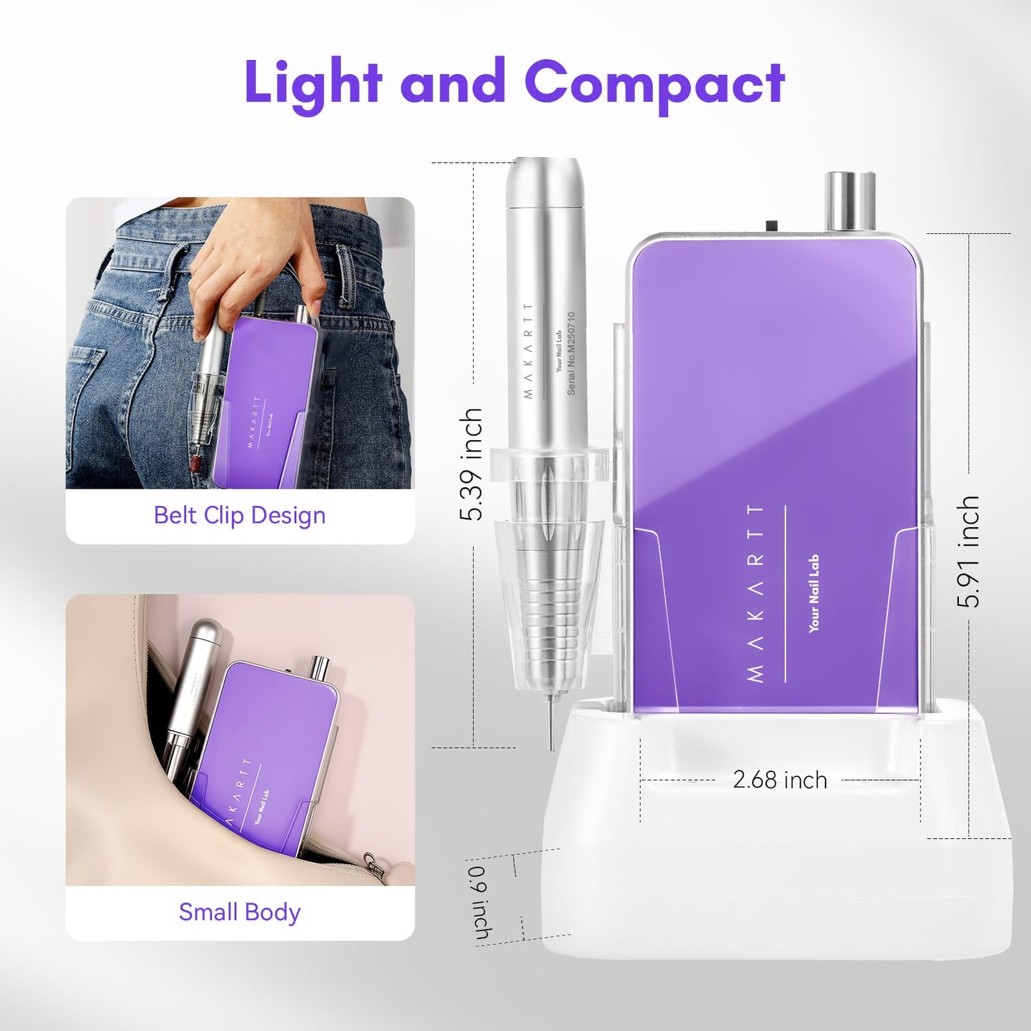 Makartt Nail Drill Professional: 60W 35000RPM Electric Nail File with Coreless Motor, 2 in 1 Desktop & Portable, Drill Bits and LCD Display for Acrylic Gel Nails, Nouvella Pink