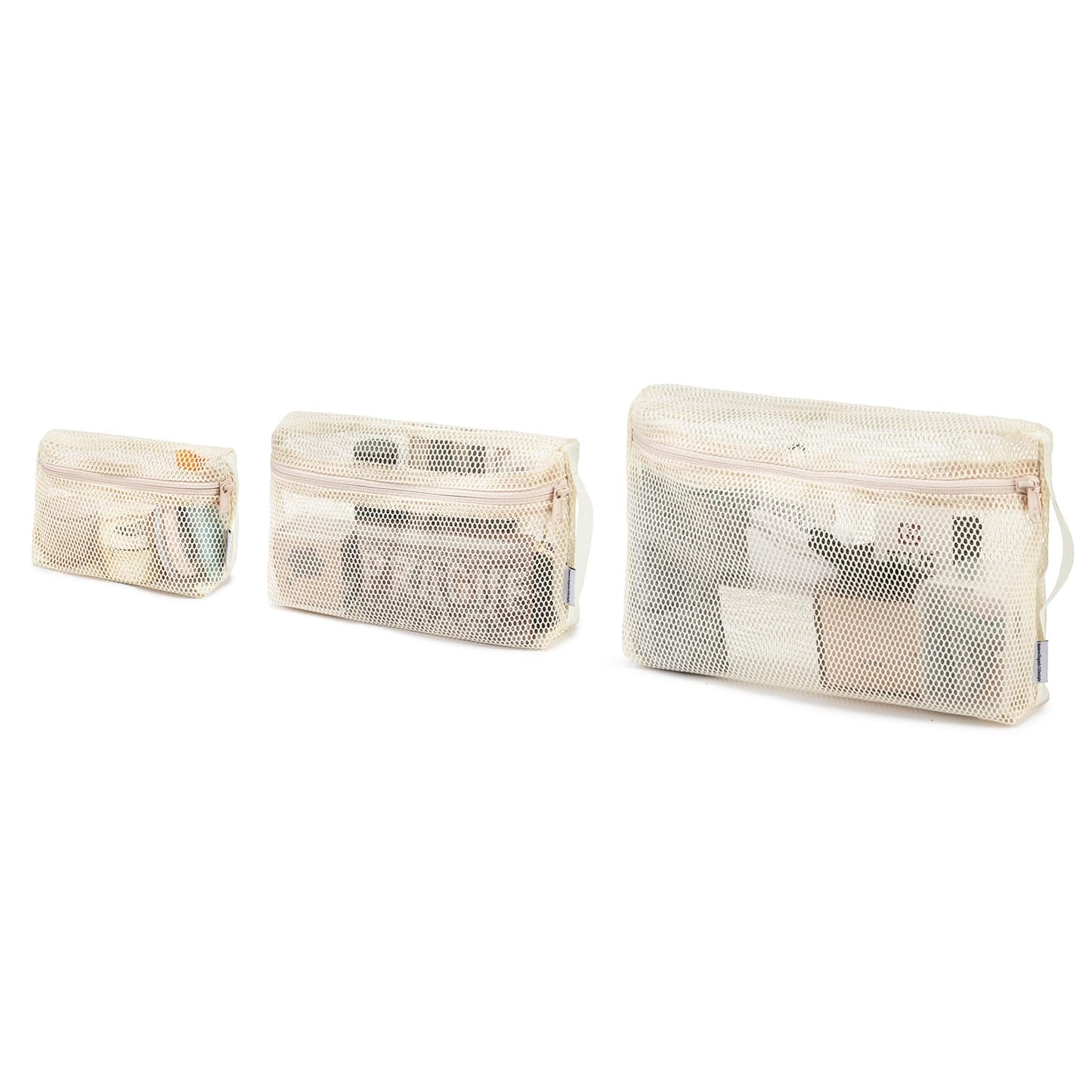 NOL Natural Organic Lifestyle 3-Pack Mesh Travel Toiletry Bags - Clear Zipper Travel Organizer, Airport Carry-On Compliant Reusable Cosmetic Makeup Bag for Women & Men (Cream)