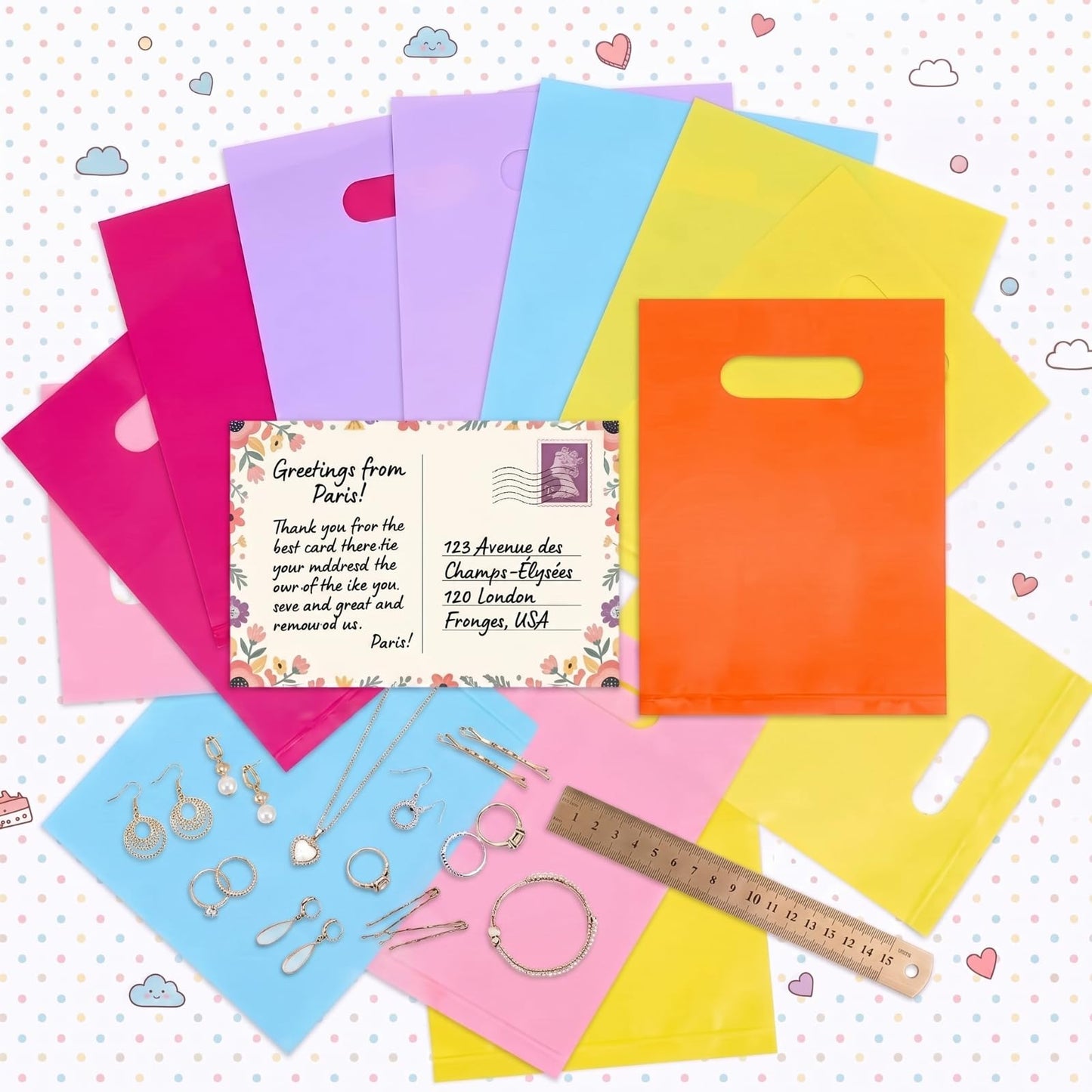 Maitys Yellow 300 Pcs 5"x7" Small Plastic Gift Bags with Handles, Mini Goodie Treat Bag Bulk for Candy, Birthday Graduation Party Favor Merchandise Bags for Small Business