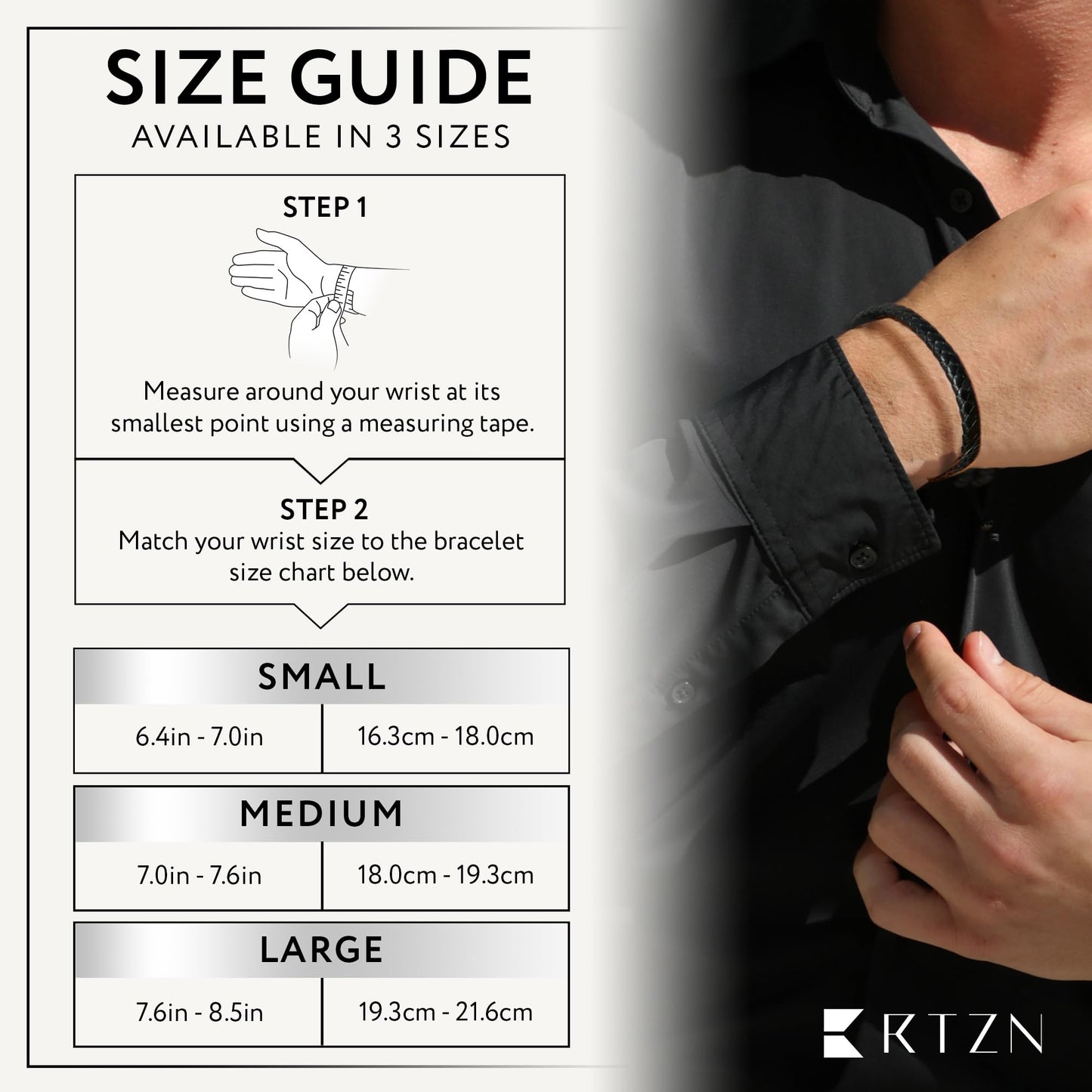 RTZN Black Leather Bracelet for Men Premium Artisan Handcrafted Braided Leather Bracelet Mens (Small)