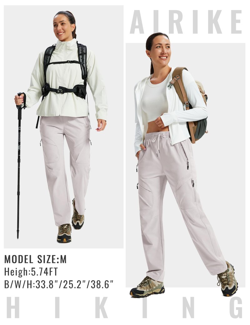 AIRIKE Women's Hiking Pants Lightweight Quick Dry Cargo Pants Casual Work Travel Outdoor Pant Ash Gray M
