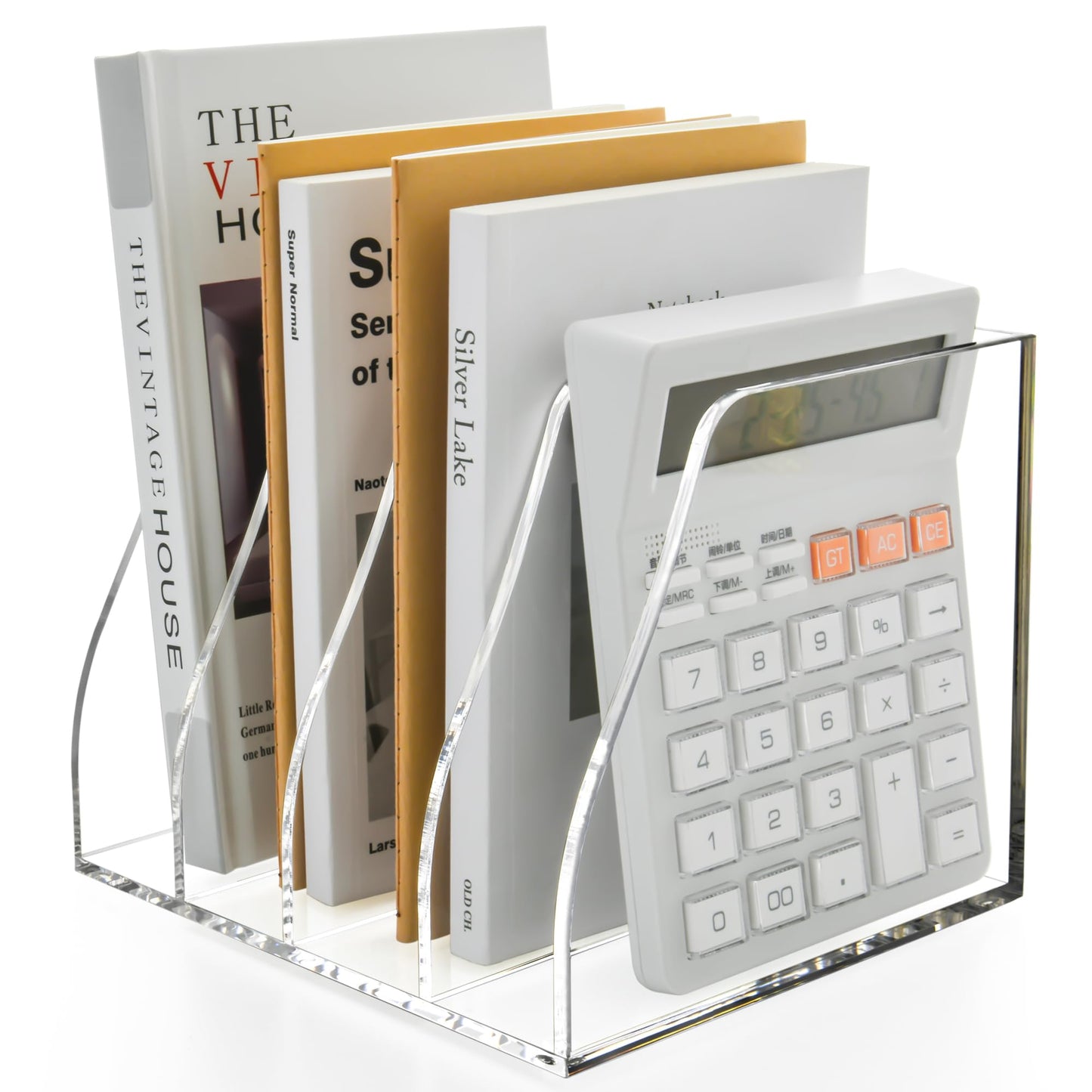 AIDIMOO Acrylic Magazine File Holder, 4 Vertical Compartments Desk Document Sorter Organizer, Clear Folder Rack Binder for Office, Documents, Tablets, Magazines, Books – Home/Classroom Rack