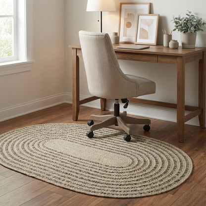 Cotton Braided Rug - 4' x 6' Beige and Brown Oval Woven Farmhouse Rug for Bedroom - Braided Minimalist Rugs for Living Room - Rustic Primitive Rugs for Breakfast Nook