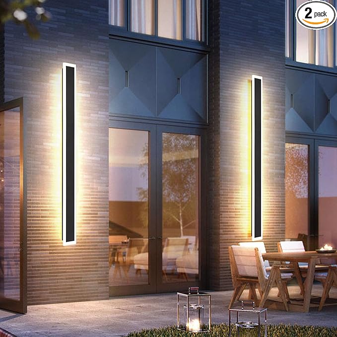 2 Pack 23.6INCH Long Outdoor LED Wall Lights,18W Waterproof IP65 Warm White led Wall Light Rectangular Black Wall Light,led Porch Lights Outdoor Wall Elegant Frosted White Acrylic Anti Rust