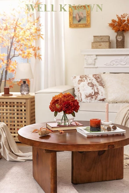 WELL KNOWN Artificial Flowers in Vase, Silk Peonies Flowers for Vase with Faux Water, Burnt Orange Fake Flower Arrangements for Thanksgiving Fall Winter Dinning Table Centerpieces Party Decor