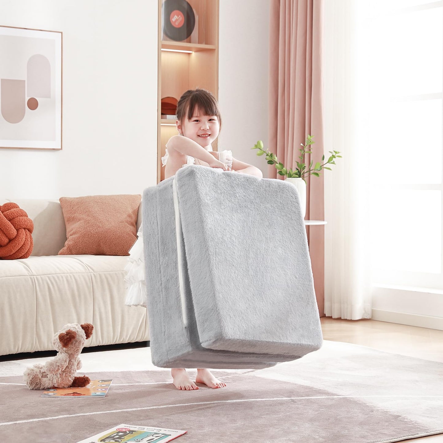 Givjoy Foldable Floor Mattress for Kids, Toddler Washable Tri Folding Floor Nap Mat for Sleeping Daycare, Child Trifold Futon Sofa Bed with Storage Bag for Playroom, Bedroom, Girls and Boys
