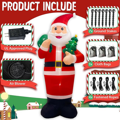 OurWarm 14FT Christmas Inflatable Outdoor Decoration, Giant Inflatable Santa Claus Holding Gift Bag, Blow Up Christmas Decorations Outdoor with Built-in LED Lights for Yard Garden Lawn Xmas Decor