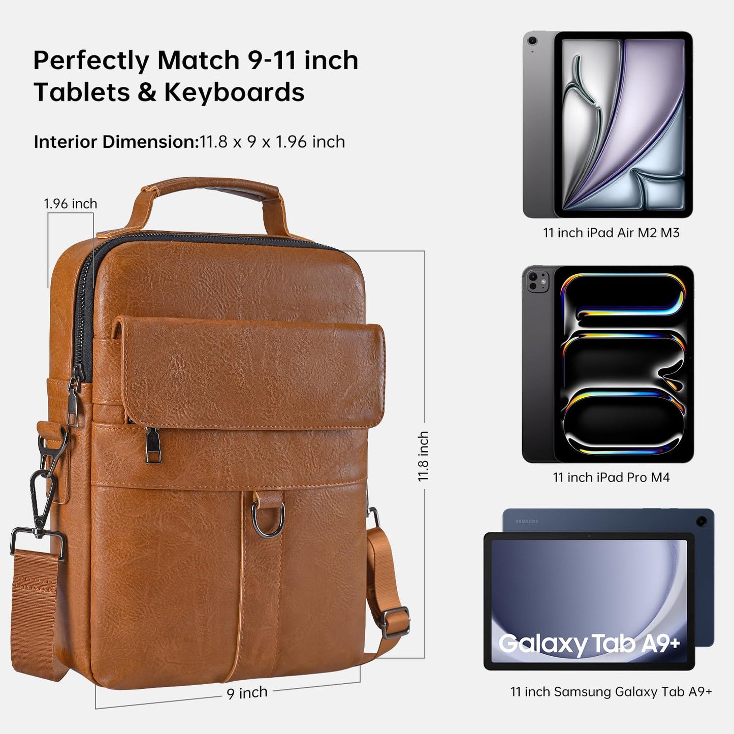 11 Inch Tablet Sleeve Case, Leather iPad Bag for 2026 iPad Air 11 M4 M3 & Pro 11 M4 M5 with Magic Keyboard, Fire HD 10/Max 11, Galaxy Tab A9+ Plus, Brown