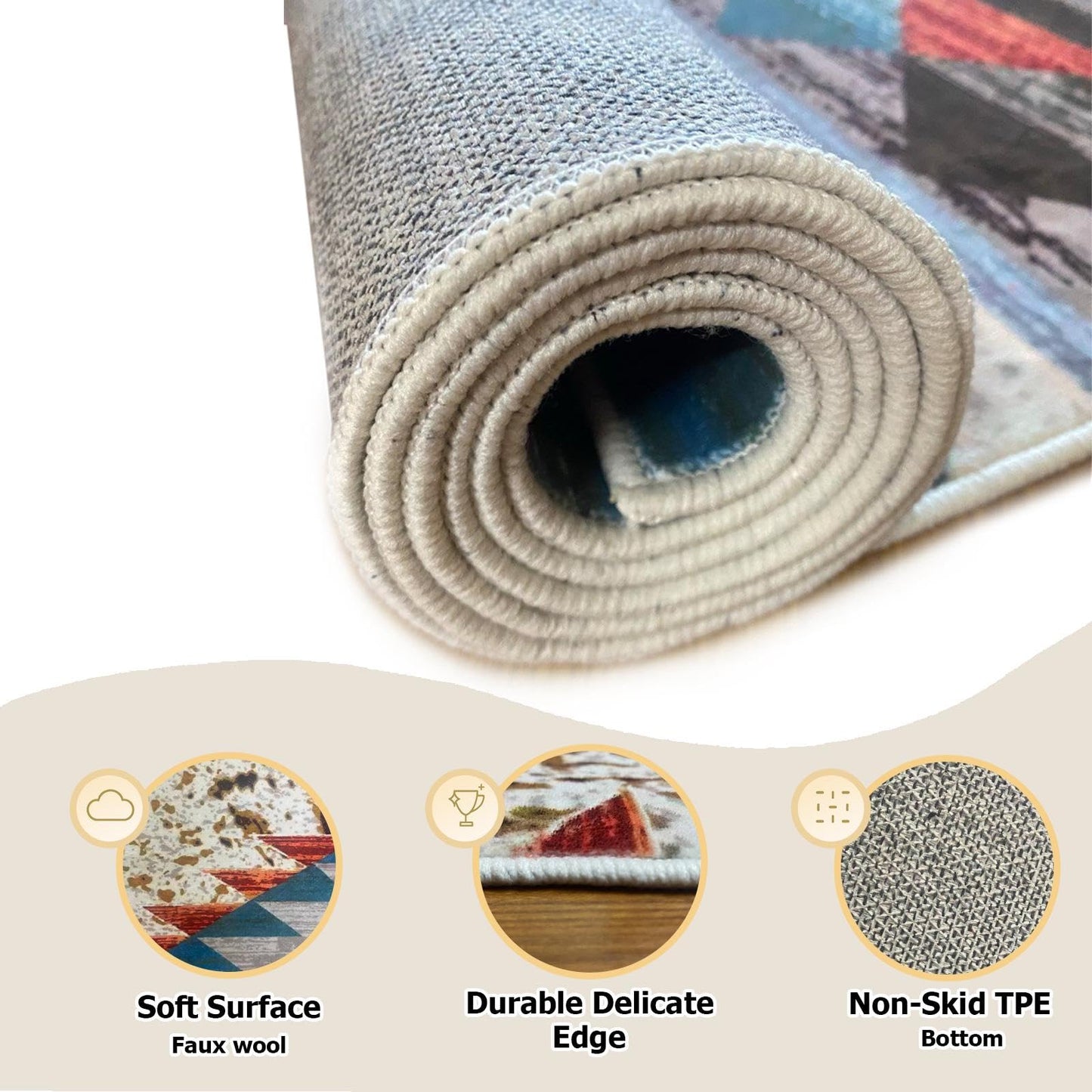 DECORAISES Combo Rustic Western 3x5 ft Area Rug, 4 Pcs Non-Slip Rug Tape, Southwestern Style, Polyester, Rectangular, Indoor, 8cm Thick, Machine-Woven, Spot Clean Only
