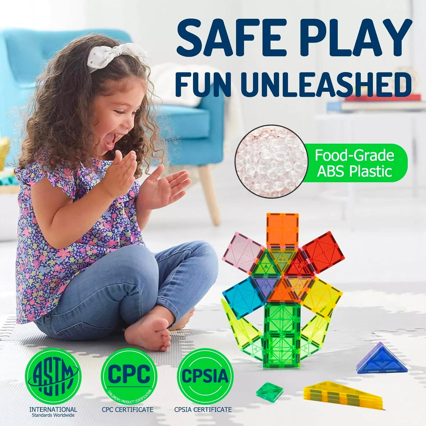 EchoPlan Magnetic Tiles, 130PCS Magnetic Blocks with 2 Cars, Magnet Tiles 3D Clear Building Blocks Set, STEM Sensory Educational Toys Gift for Toddlers Kids Boys 3 4 5 6 7 8 9+ Year Old