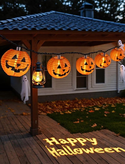 Charming Halloween Pumpkin Lantern Lights, 12ft 20 LED UL Certified String Lights, Unique Fabric Jack o' Lanterns for a Whimsical Indoor & Outdoor Party Glow