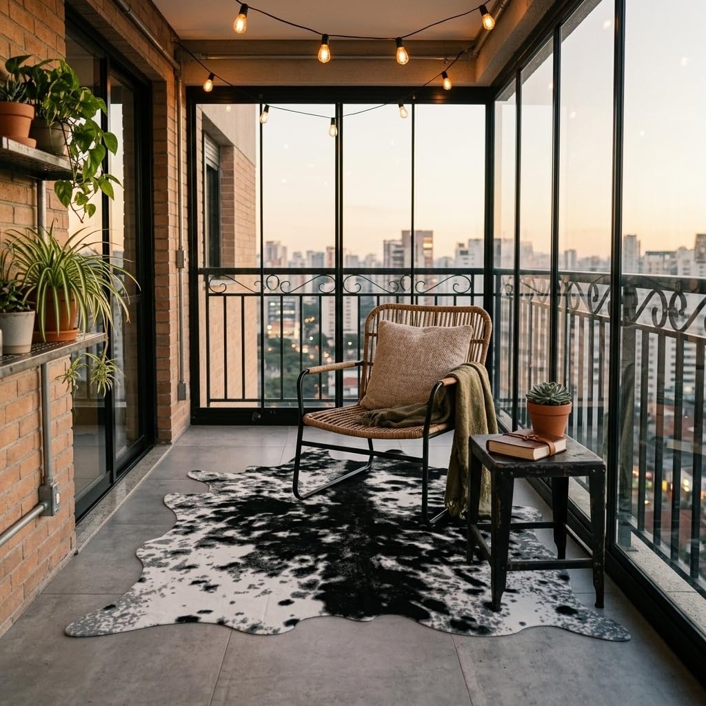 MustMat Faux Cowhide Print Rug, Modern Industrial Man Cave Decor 5'2"x6'7"