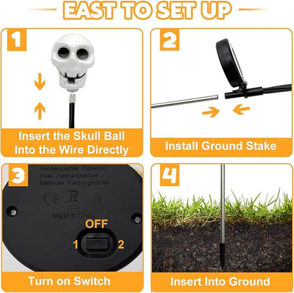 Set of 3 Halloween Skull Lights Outdoor Solar Pathway Lights with 18 Cool White LEDs for Garden Yard Lawn Patio Decorations