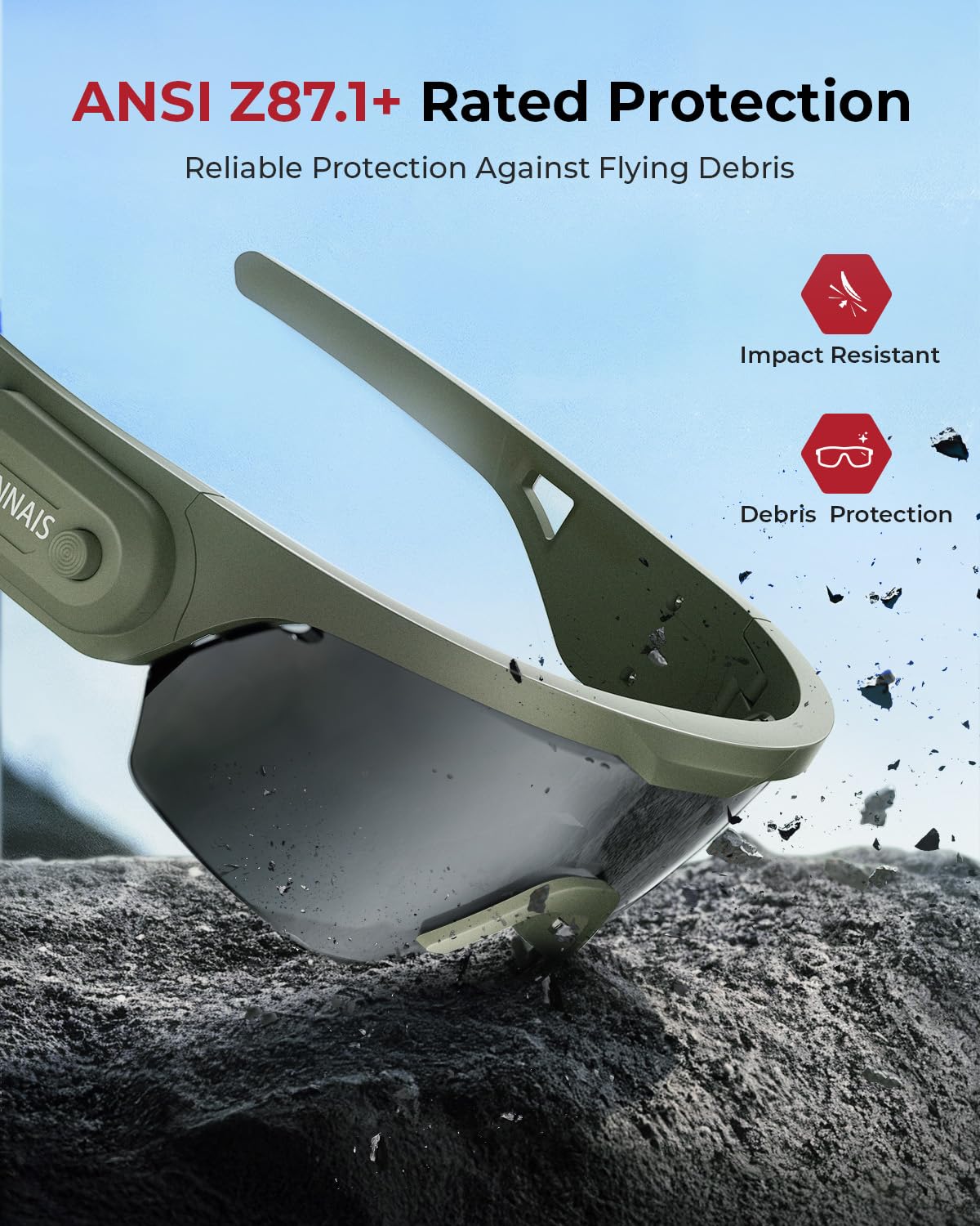 ONNAIS Safety Glasses ANSI Z87.1+ with Earplugs NRR 32dB Green