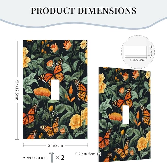 Butterflies Flower Garden Light Switch Covers 1 Gang Single Toggle Wall Plate Decorative Switchcover Electrical Switchplate for Country Living Decor