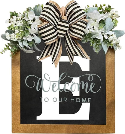 16'' Personalized Last Name Welcome Sign, Door Wreaths for Front Door Outside, Spring Wreath for Front Door Decor, Farmhouse New Home Gifts for Home (E)