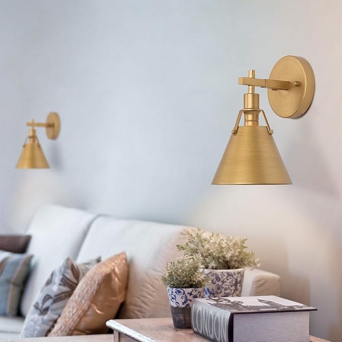 KSANA Antique Gold Wall Sconces Lighting Fixture, Modern Vintage Wall Mounted Lamp 1-Light for Bedroom, Bathroom, Living Room, Brass Finish