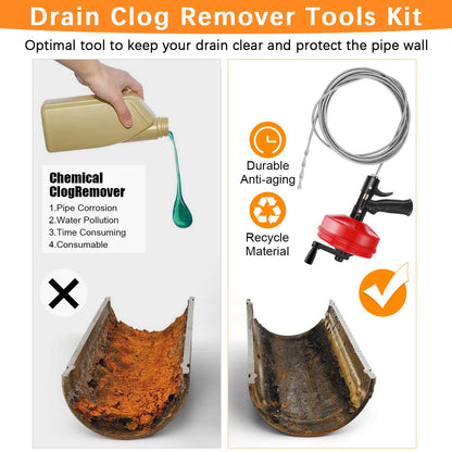 25 FT Plus Double Mode Drain Snake Tools, 13-in-1 Drain Auger for Sink and Drain Unblocking, Plumbing Snake for Kitchen, Bathrom and Shower Sink, Snake for Real DYIs[Upgraded 4.0]