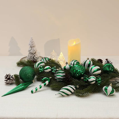 Christmas Ball Ornaments Set Shatterproof Christmas Tree Ornaments 24 PCS Painted Shaped Styles Xmas Tree for Holiday Decor,Green