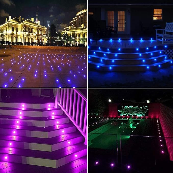 20pcs Low Voltage LED Deck Lights Kits Multi-Color RGB Stainless Steel Waterproof Outdoor Yard Garden Recessed Wood Decoration Lamps Landscape Pathway Patio Step Stairs Black Border(20Pack)