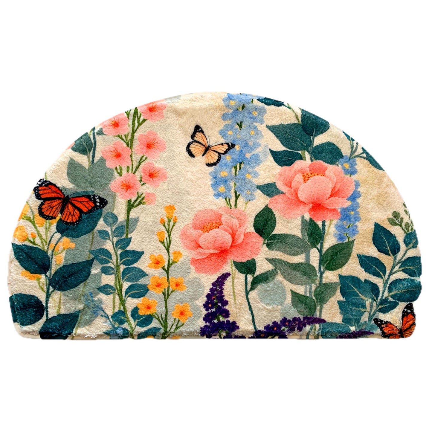 Half Round Butterfly Bathrug Doormat Outdoor Rug Non-Slip Bath Rugs Semi Circle Flower Bathroom Door Mat Welcome Mats Decor Floral Style Mats (Grass)